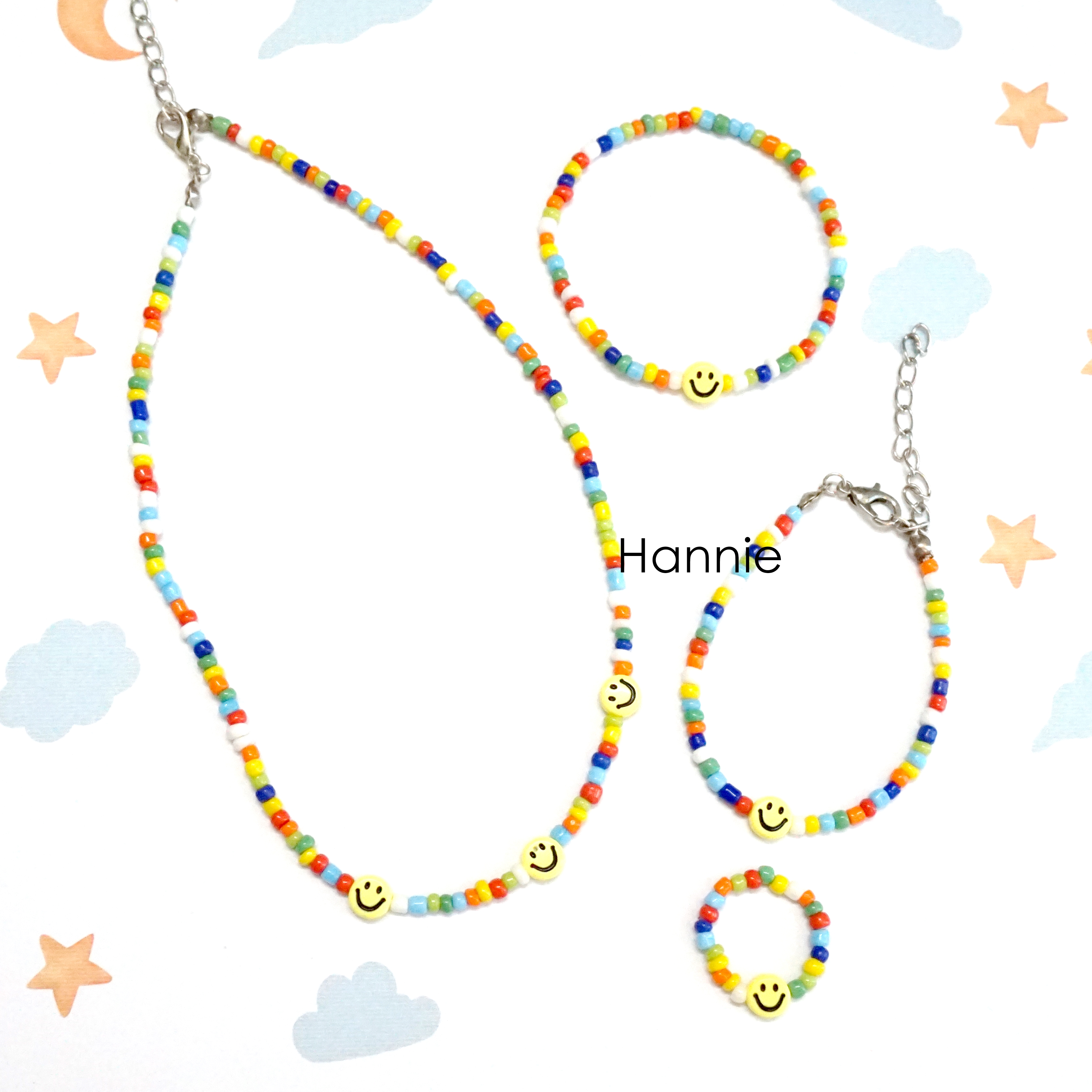🙂 Set hạt cườm nhựa mix mặt cười handmade - Combo vòng cổ vòng tay nhẫn dành cho nam nữ đơn giản