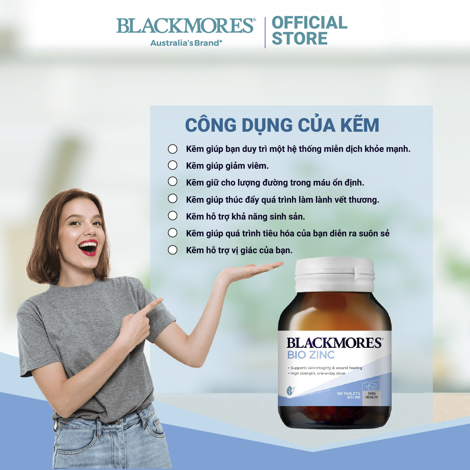 Viên uống bổ sung kẽm Blackmores Bio Zinc Úc 168 viên hỗ trợ điều trị mụn nội tiết, làm lành vết thương