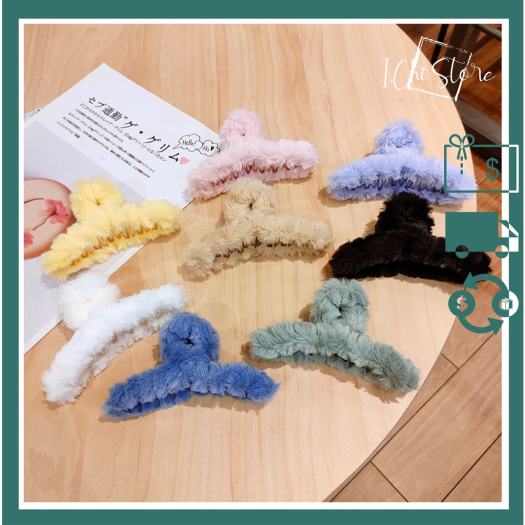 Kẹp tóc càng cua phối lông trơn phong cách Hàn quốc dễ thương