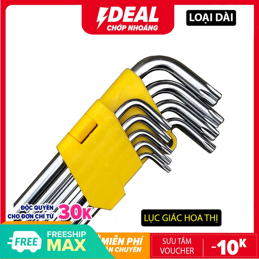 [LOẠI DÀI] Bộ Lục giác đầu bông 9 chi tiết - Vặn thoải mái không trờn - Chất liệu thép cao cấp; được xử lý nhiệt; đánh bóng