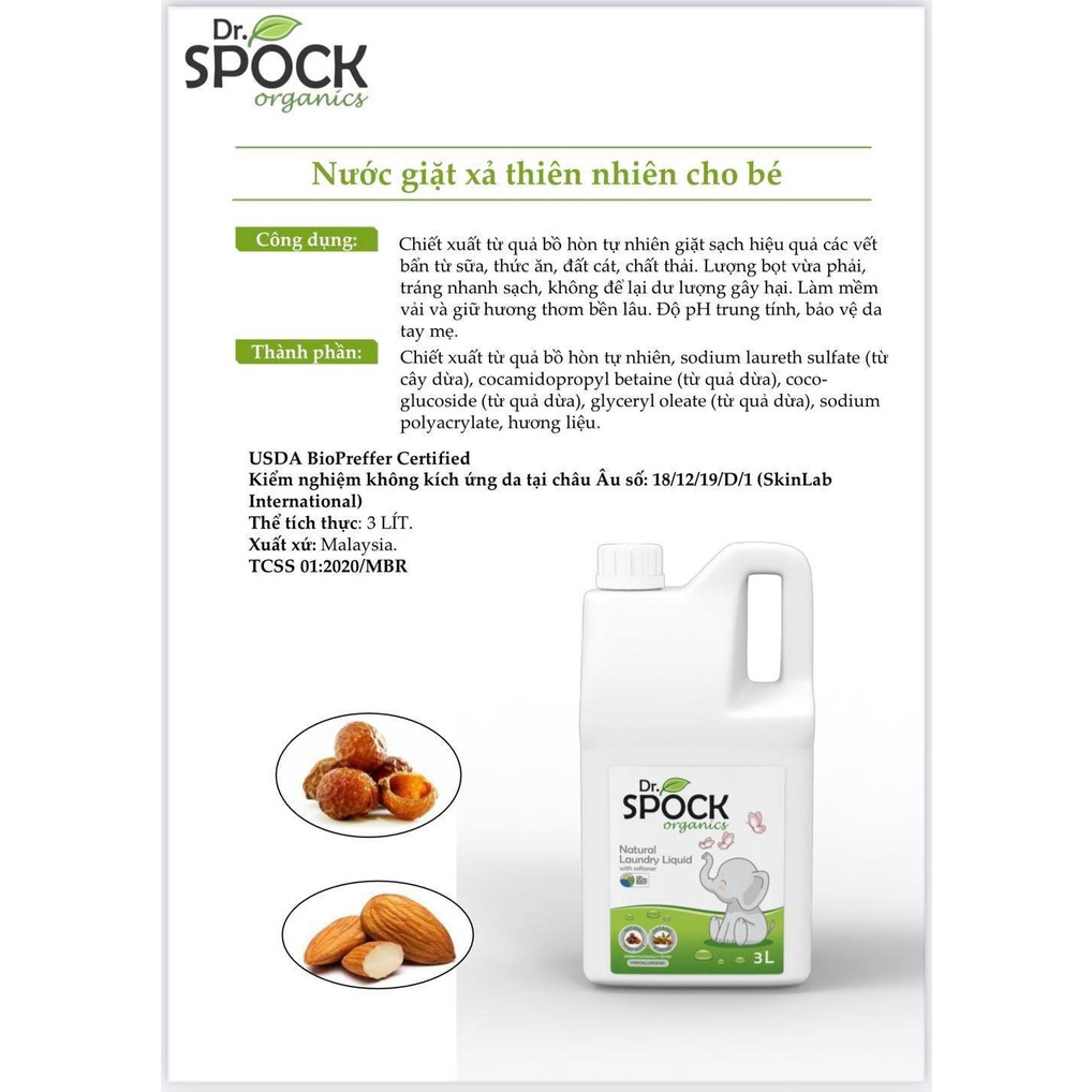 Dr. Spock Organics - Nước giặt xả nguồn gốc thiên nhiên an toàn cho bé từ sơ sinh
