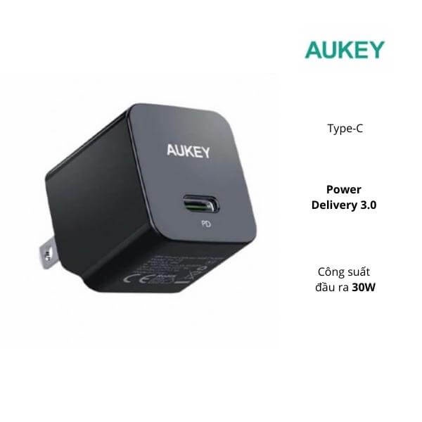 Củ sạc nhanh aukey pd 30w pa-y30s | sạc nhanh dành cho iphone 13 prm