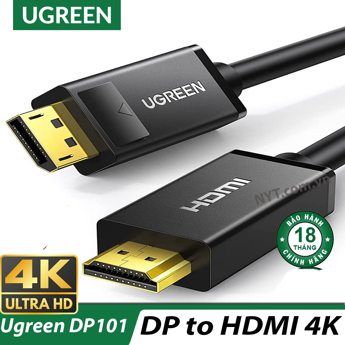 [HCM]Cáp DisplayPort ra HDMI hỗ trợ 4K@30Hz cao cấp UGREEN DP101 - BH 18T Chính Hãng