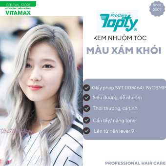 Kem Nhuộm Tóc THẢO DƯỢC màu XÁM KHÓI TOPTY 0/19 - CẦN TẨY TÓC - LÊN MÀU CHUẨN - SIÊU BÓNG MƯỢT - DỄ NHUỘM