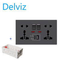 Delviz Type-C interface socket EU/UK/US 5-hole wall-mounted USB socket PD18W 3100mA smart fast charge. 1A/1C charging node. One-piece large panel the size of the power socket is 146mm * 86mm.