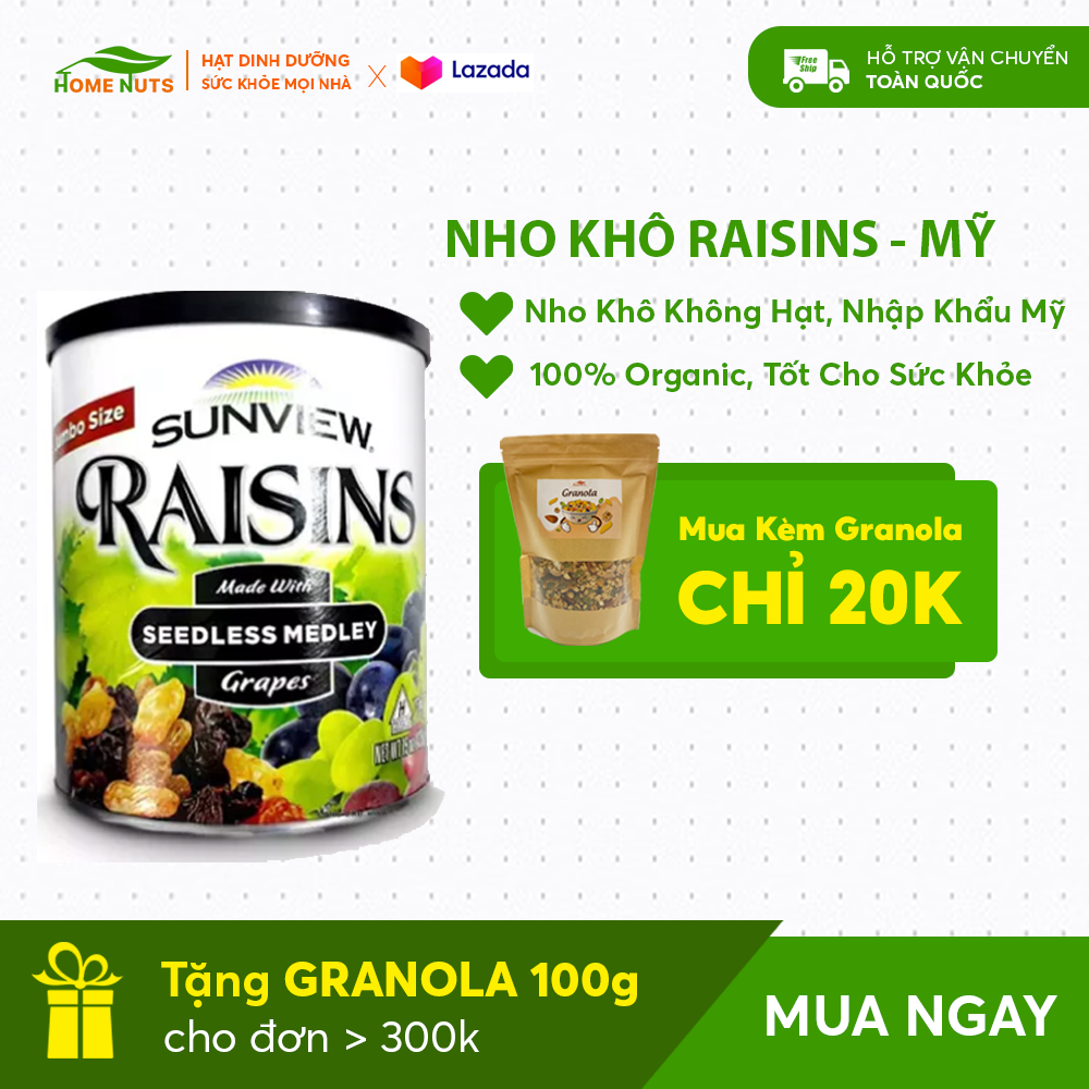 425g nho khô raisins sunview không hạt - nhập khẩu mỹ - chính hãng home nuts
