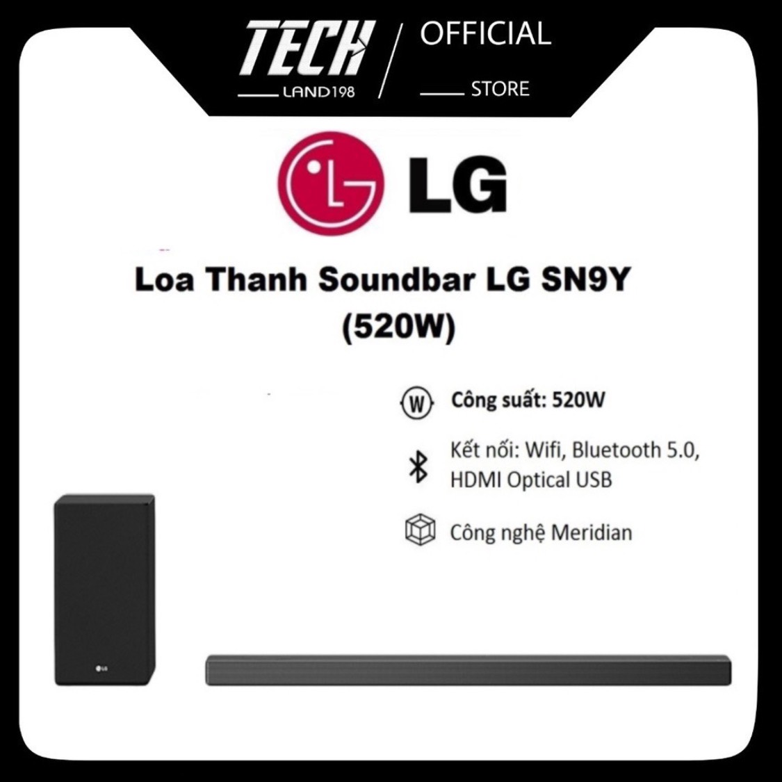 Loa thanh soundbar lg sn9y 5.1.2 ch, công suất 520w - meridian