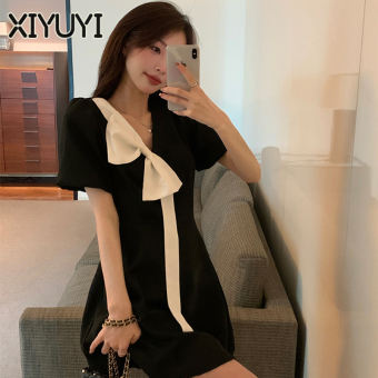 XIYUYI Đầm Vest Thiết Kế Thắt Nơ Váy Đen Cá Tính Đầm Nữ
