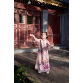 Áo Dài Kid In Hoa Anh Đào Màu Hồng A5011