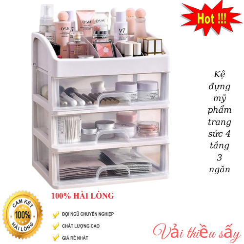 Kệ đựng mỹ phẩm đồ trang điểm trang sức 4 tầng 3 ngăn kéo tiện dụng