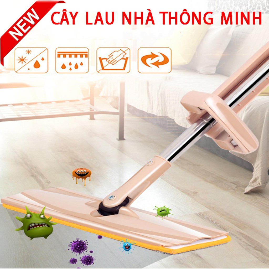 Chổi lau nhà tự vắt thông minh - chổi lau nhà 360 độ inox cao cấp dài 130cm tặng kèm 2 bông lau muntech cl01