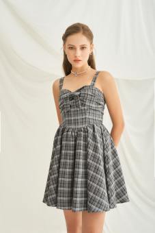 MAVEN - Váy caro xám hai dây nơ ngực Kather Caro