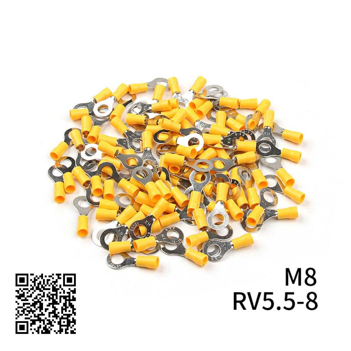 Đầu cose tròn rv5.5-6, rv5.5-8, rv5.5-10, rv5.5-12 , đầu cốt bọc nhựa chất liệu đồng vàng mạ trắng loại tốt