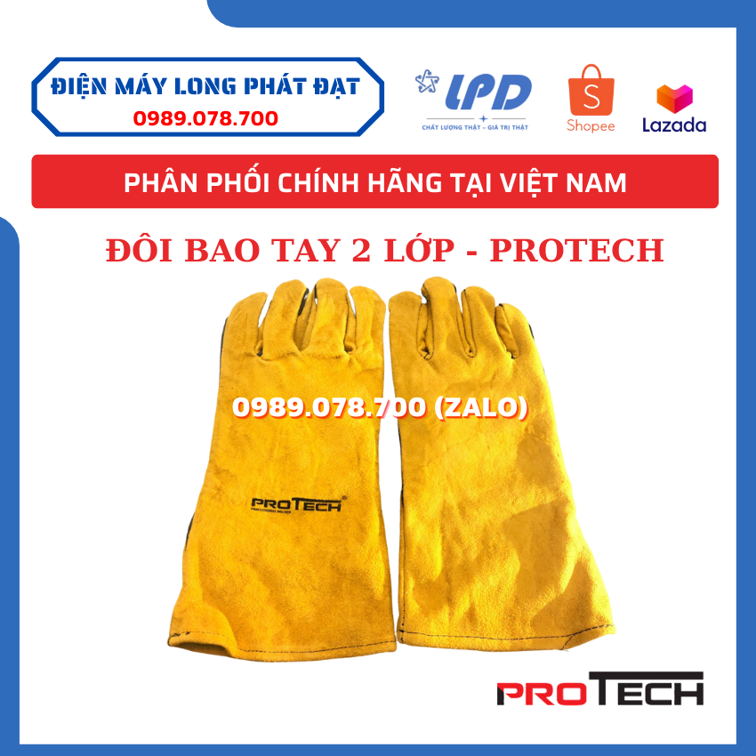 Găng tay hàn da 2 lớp ProTX - bao tay hàn da lộn, chống cháy, chịu nhiệt/tia lửa văng bắn, lớp trong vải nỉ chống nóng tay