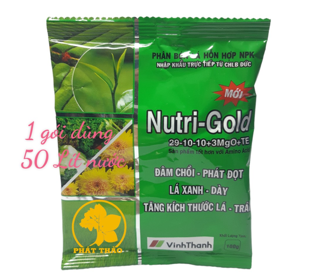 Phân bón hỗn hợp npk nutri - gold 29-10-10+3mgo+ te kích thích tăng trưởng 100gam