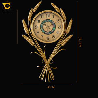 Đồng hồ cao cấp Đồng nguyên khối mạ Vàng - Bông lúa Vàng sung túc quanh năm mã 9094