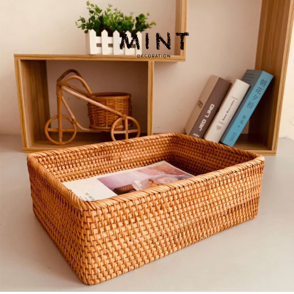 Khay mây tre đan hình chữ nhật 30x20x9cm - giỏ mây tre đan đựng đồ mỹ phẩm, khăn tắm, hoa quả bánh trái - hộp đựng đồ mây tre rattan tray , rattan basket , bamboo tray