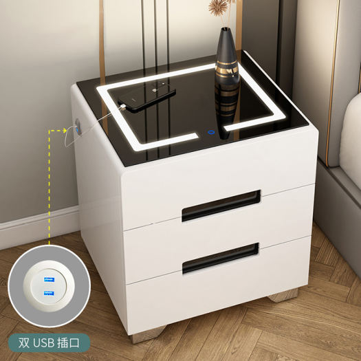 Tủ đầu giường thông minh mặt cảm ứng, cổng sạc usb cho điện thoại, táp đầu giường 2 ngăn thiết kế hiện đại