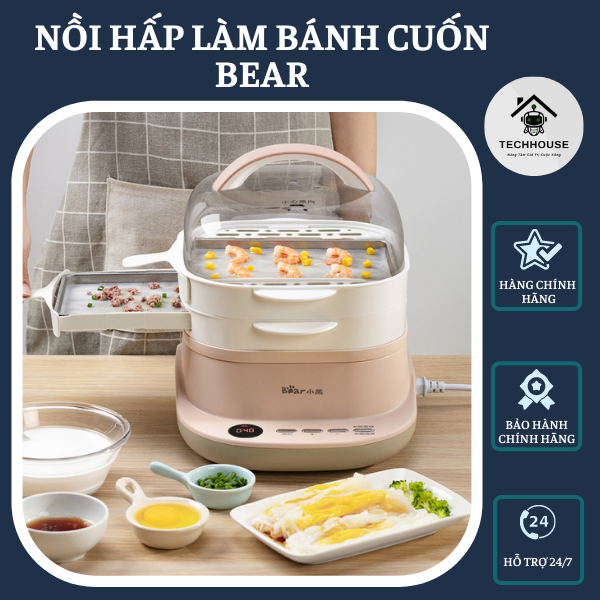 Máy Làm Bánh Cuốn Hai Tầng Kèm Lồng Hấp Thực Phẩm Bear Chính Hãng
