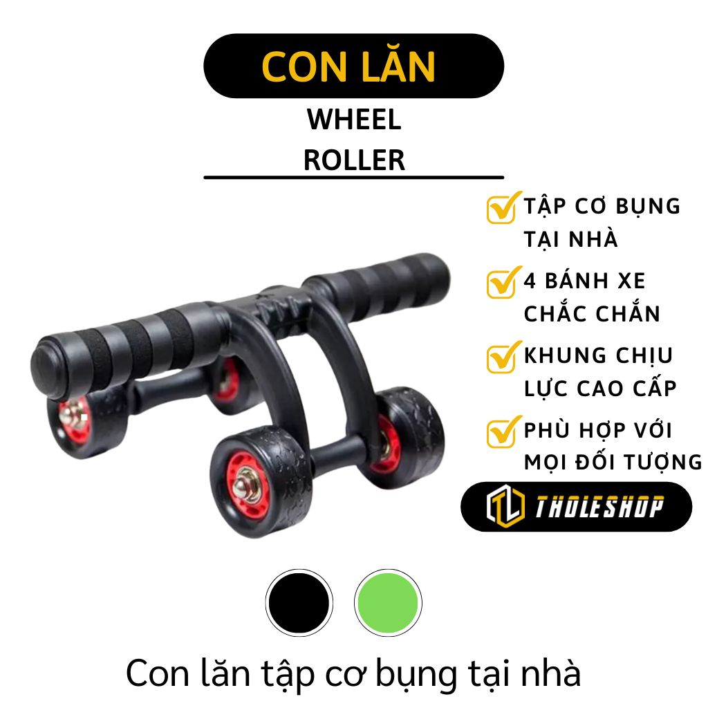 Con lăn tập cơ bụng 4 bánh - Dụng cụ tập bụng tại nhà - Con lăn bánh xe giảm mỡ bụng