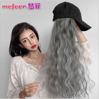 Nón tóc giả xù đũa Hàn Quốc ( NÓN LƯỠI TRAI ĐEN & TÓC XÁM KHÓI )