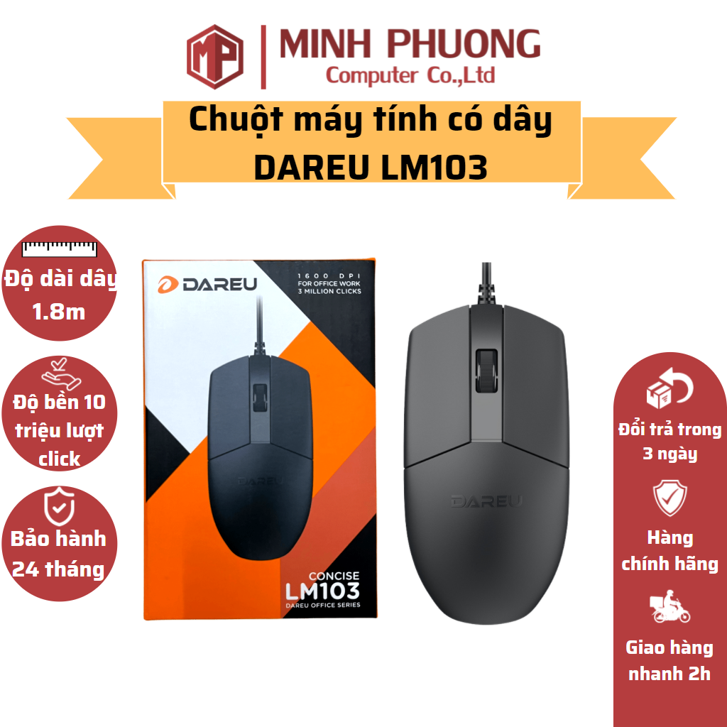 Chuột máy tính có dây dareu lm103 - hàng chính hãng