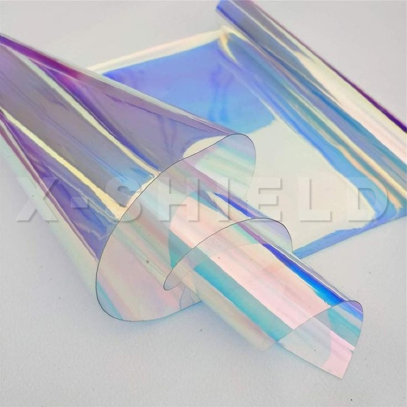 Iridescent Holographic Clear Transparent PVC Fabric Vinyl Material