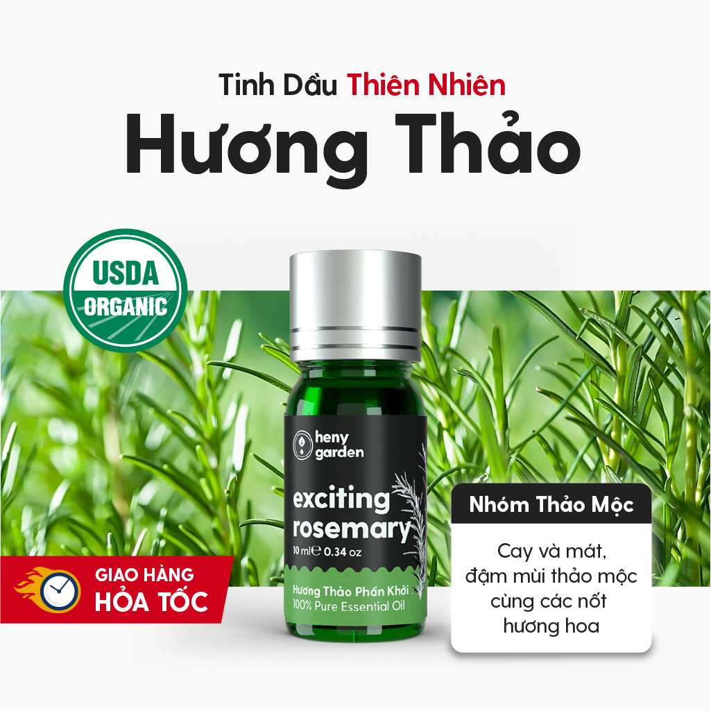 Tinh Dầu Thơm Phòng Hương Thảo Organic Thiên Nhiên Nguyên Chất Đậm Đặc HENY GARDEN Xông Thơm Phòng, Làm Nến Thơm Thư Giãn Giúp Dễ Ngủ 10mL