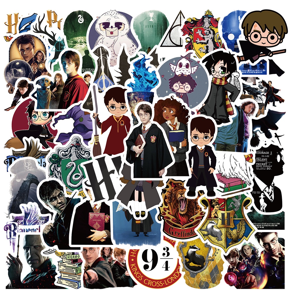 Set 50 miếng dán in194 cao cấp , sticker dán chống thấm nước - 6-8cm - harry potter
