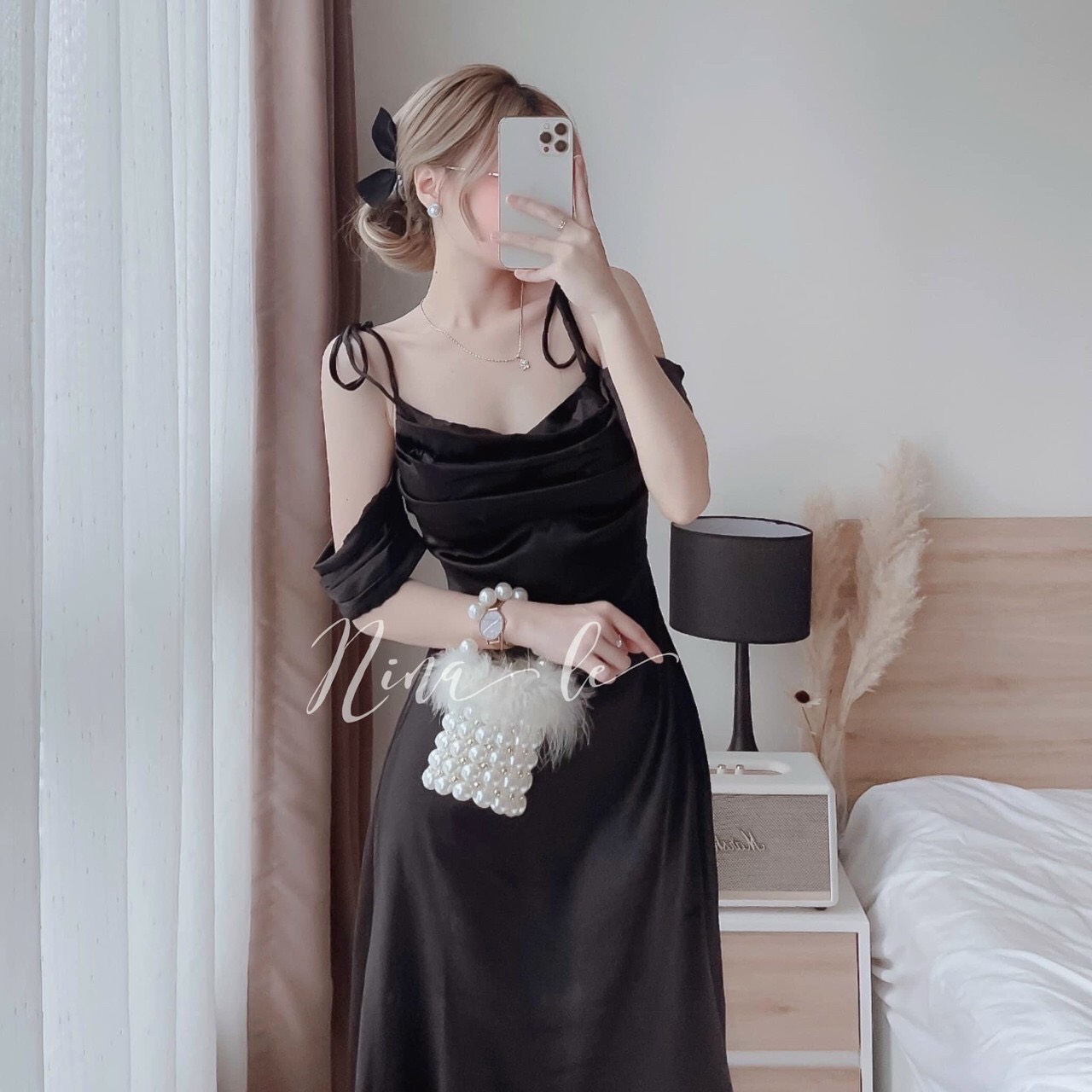 Đầm nữ sang chảnh -đầm dự tiệc phi lụa hai dây bẹt vai thời trang xinh xắn siêu đẹp