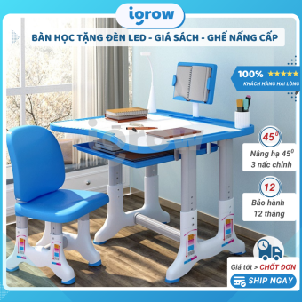 Bàn học cho bé chống gù FULL Đèn Led + Giá sách Sale giá nhập, bàn học nâng cấp mới