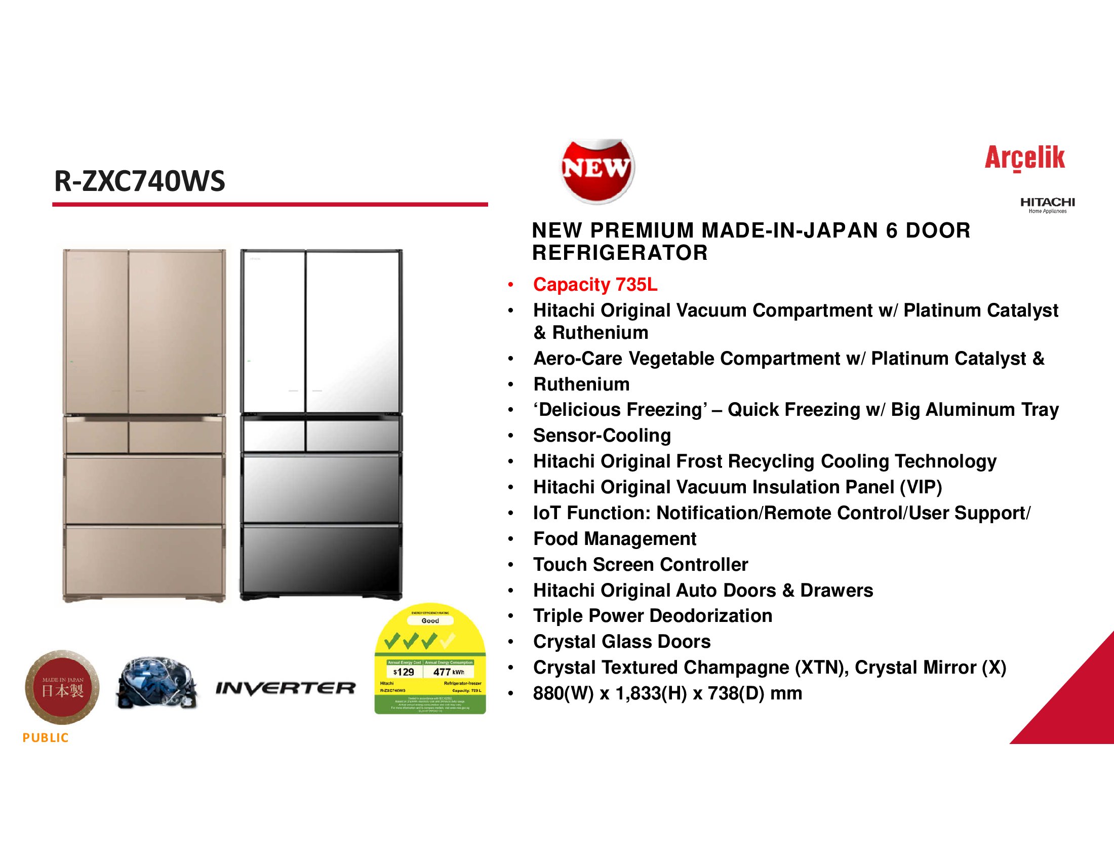 BULKY] HITACHI R-ZXC740KS-X / R-ZXC740KS-XTN 572L 6 DOOR FRIDGE
