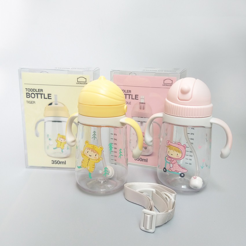 Bình Nước Có Ống Hút Lock&Lock Nhựa Tritan Cực An Toàn/mã ABF681 PIK 350ml/ Kèm Dây Đeo Màu Hồng