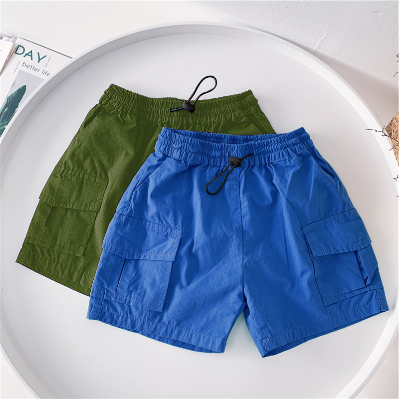 Quần đùi short kaki ngắn cho bé trai có túi ốp dây rút cá tính