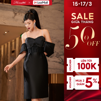 Đầm dạ hội nữ HeraDG thiết kế kiểu trễ vai phối ren eo, đính dây đá vai quyến rũ sang trọng, chất vải Tafta cao cấp WDPBB3056