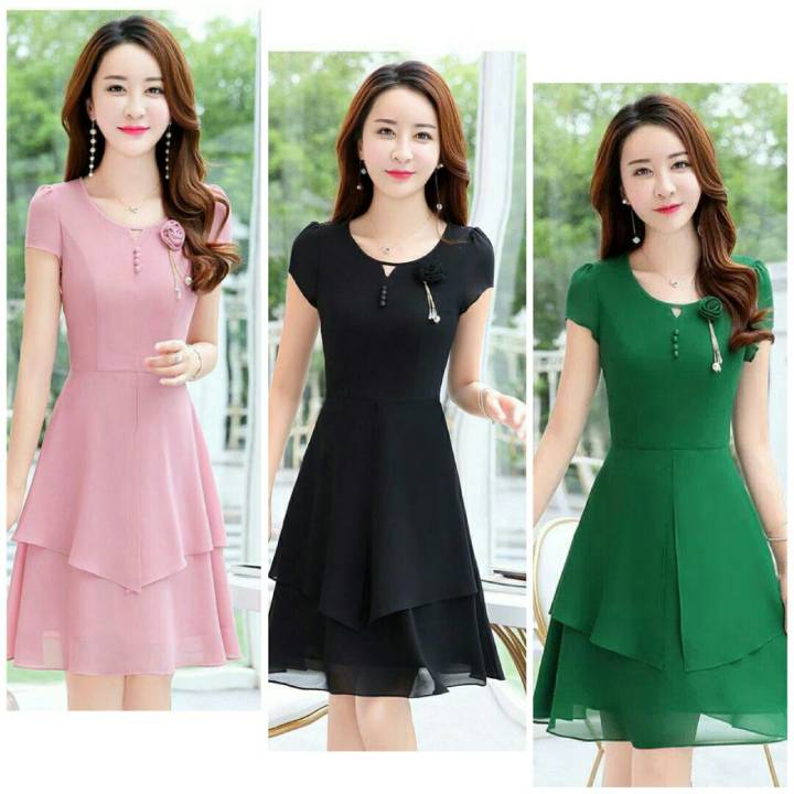 Đầm xòe voan chiffon dự tiệc đính hoa
