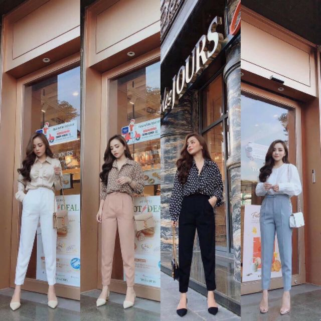 Quần tây công sở nữ, quần baggy nữ, quần baggy cúc bọc