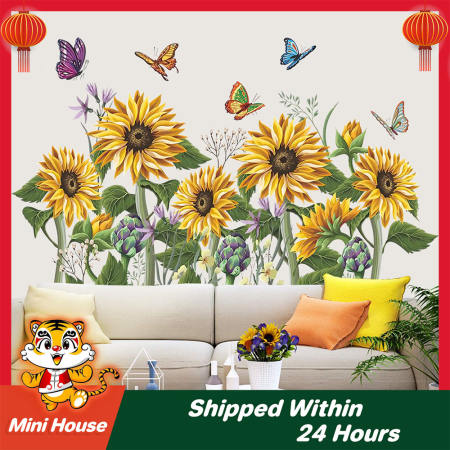 Sunflower Butterfly Wall Decals - Removable Garden Art Decor