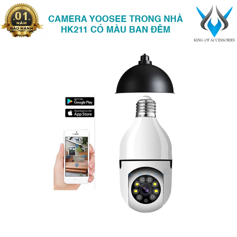Camera bóng đèn mới nhat 2022, camera bóng đèn nguyy trang yoosee giá rẻ. camera wifi yoose hk211 bóng đèn -ban đêm có màu-xoay 360 độ.