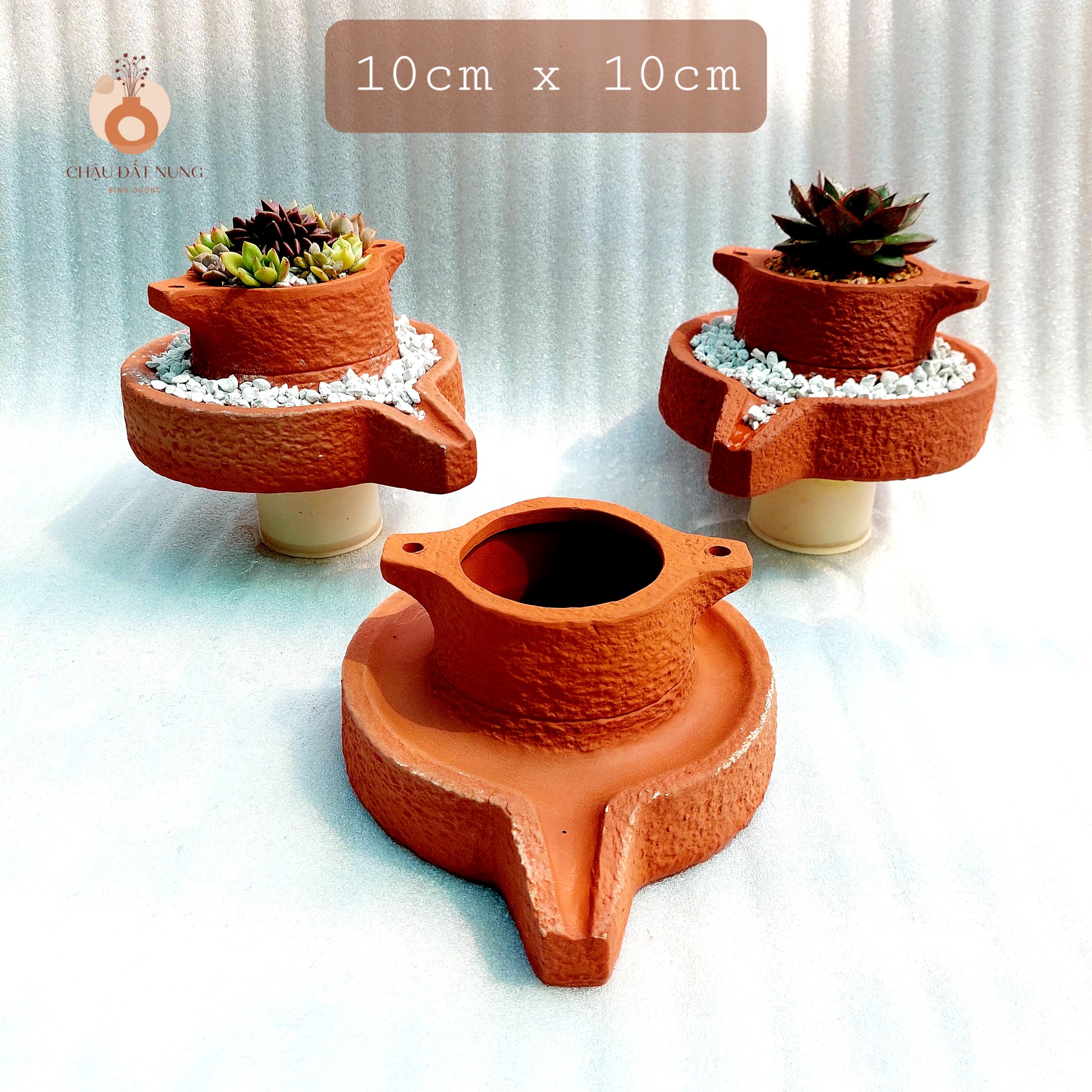 Chậu đất nung - Cối xoay, miệng chậu 10cm, chiều cao 10cm