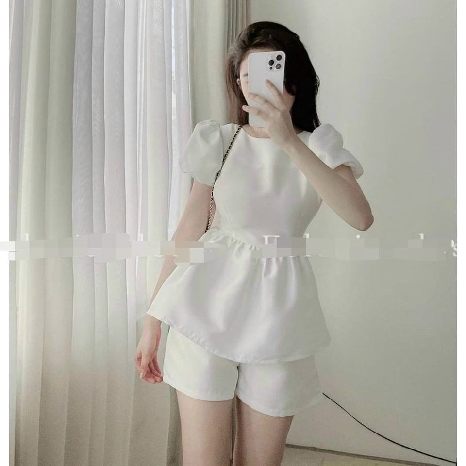 Sét đồ bộ nữ dễ thương áo tay phồng cổ vuông cột nơ lưng kèm quần đùi trẻ trung, sét bộ nữ cột nơ sau, bộ đùi tay phồng,sét đồ bộ