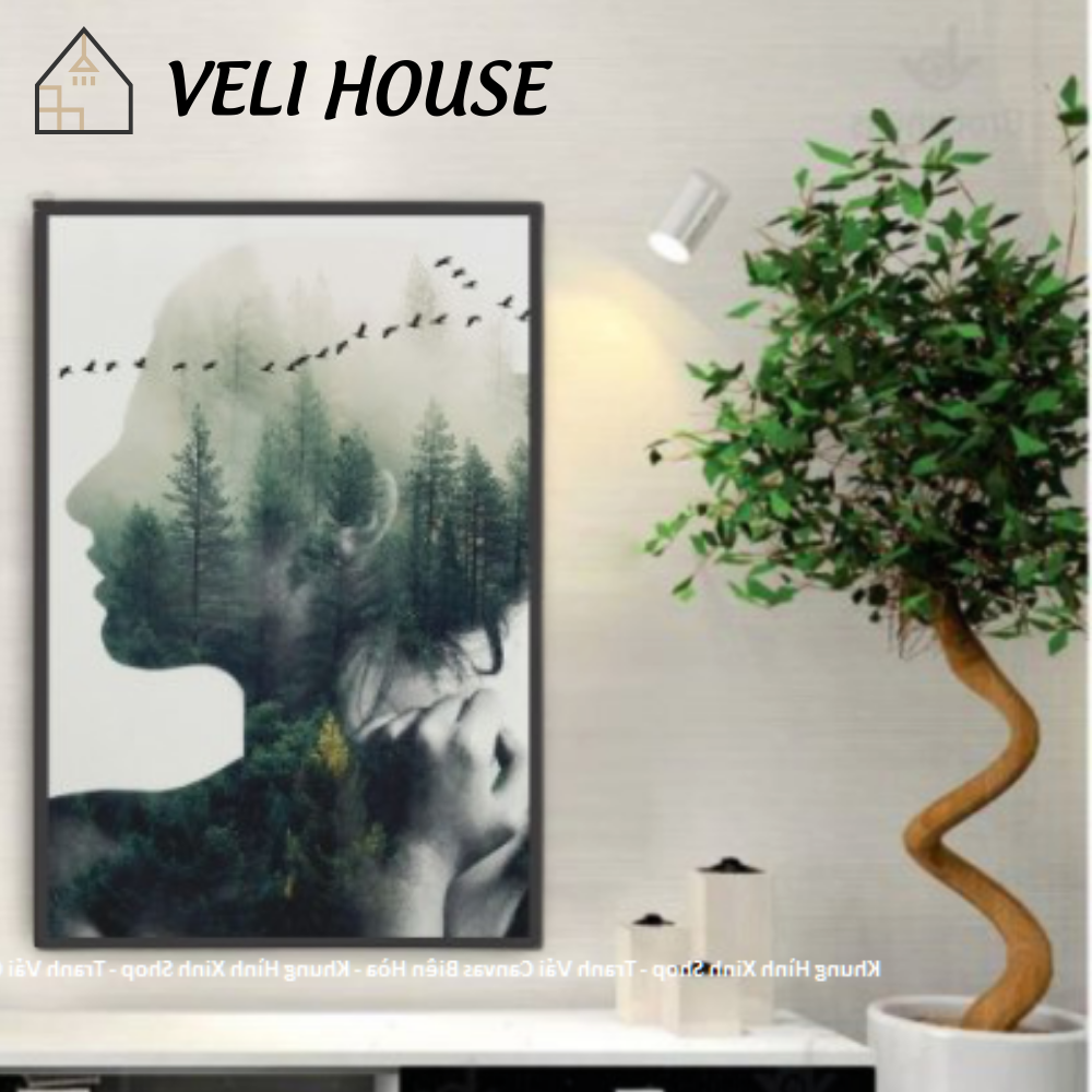 [ Size 40x60 cm ] Tranh vải canvas trang trí tường kcv61 - Cô gái - Kèm khung - Veli hous