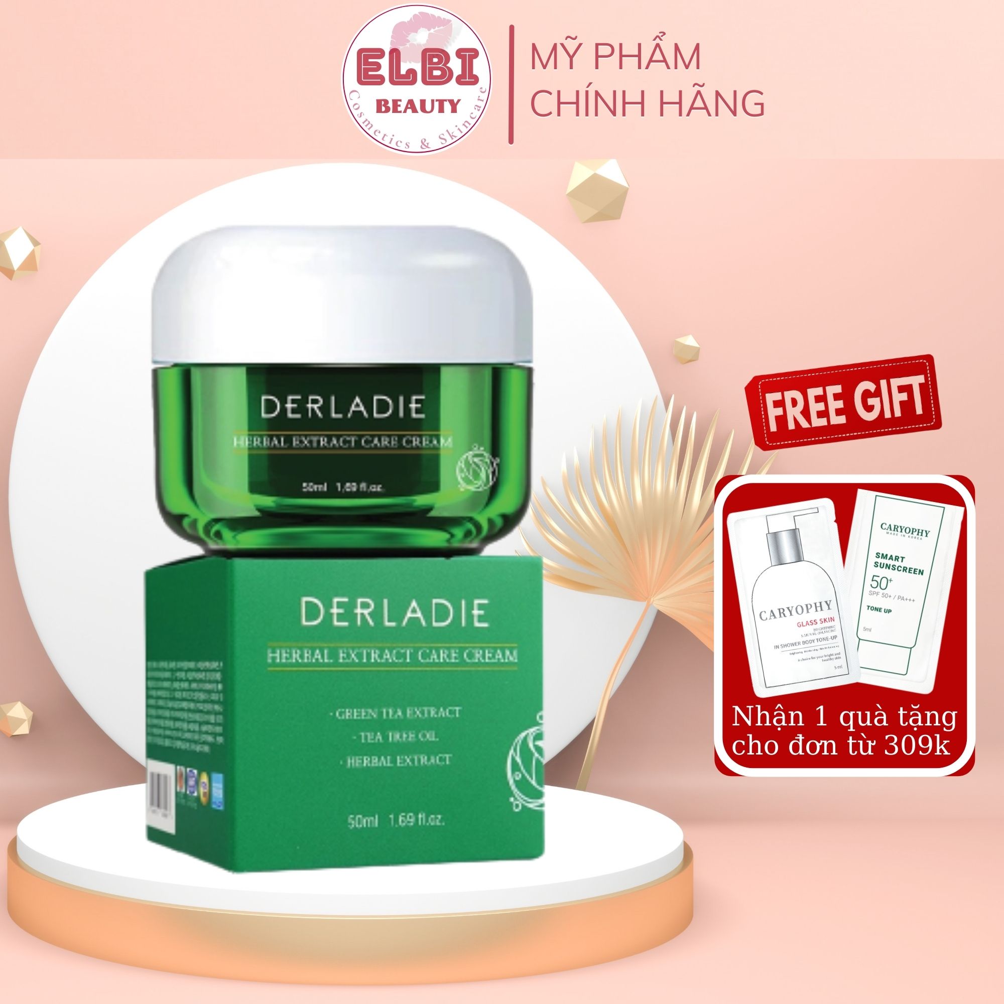 Kem dưỡng derladie tràm trà giảm mụn, kiềm dầu derladie herbal extract care cream 50ml