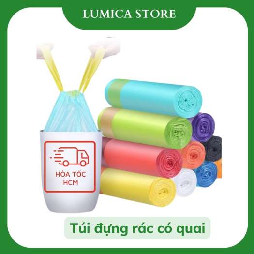 Túi đựng rác có quai Lumica, bao đựng rác có dây rút tự phân huỷ, tiện ...