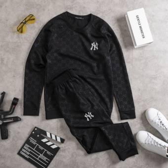 Bộ nỉ nam - Bộ Thu Đông Nam LogoLV & LogoNY Vân Cao cấp - Chất nỉ cao cấp - Phong cách Thể Thao - Màu Đen - Full size Tới 75kg
