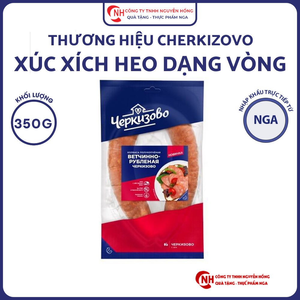 Xúc xích heo nhập khẩu Nga cherkizovo 350g - Xúc xích vòng tươi ngon, làm từ nguồn nguyên liệu sạch, giá trị dinh dưỡng cao - Nguyễn Hồng Company
