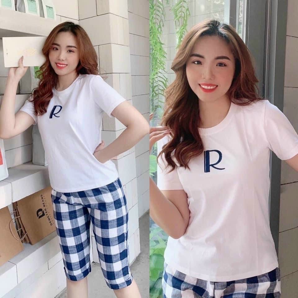 Bộ đồ cotton lỡ thêu chữ r