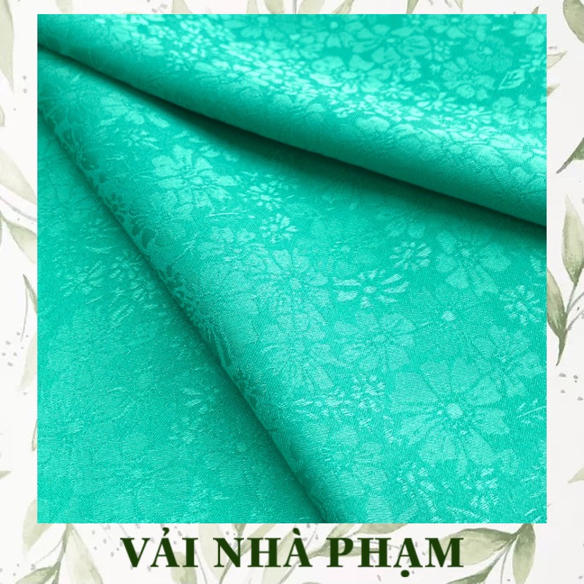 Gấm hoa gió nền xanh ngọc - vải áo dài - khổ vải 1.5m - vải nhà phạm