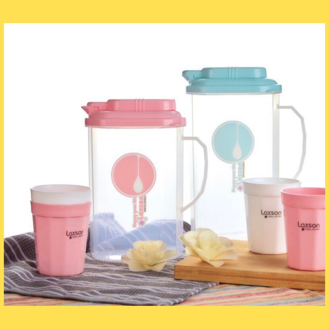 Ca đựng nước uống và 4 cốc Laxson ca nước có tay cầm tiện lợi dung tích 2000ml
