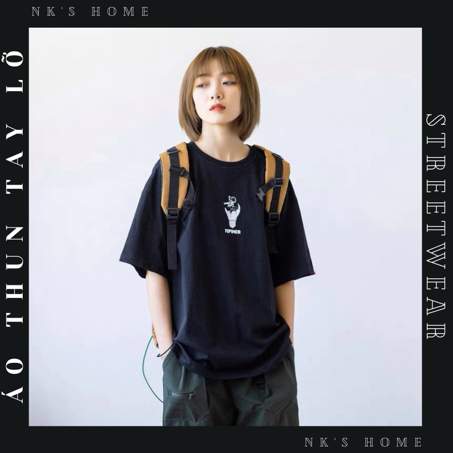 Áo thun tay lỡ unisex cho nam nữ kiểu dáng sadboiz in hình phi hành gia FERINER thiết kế form rộng